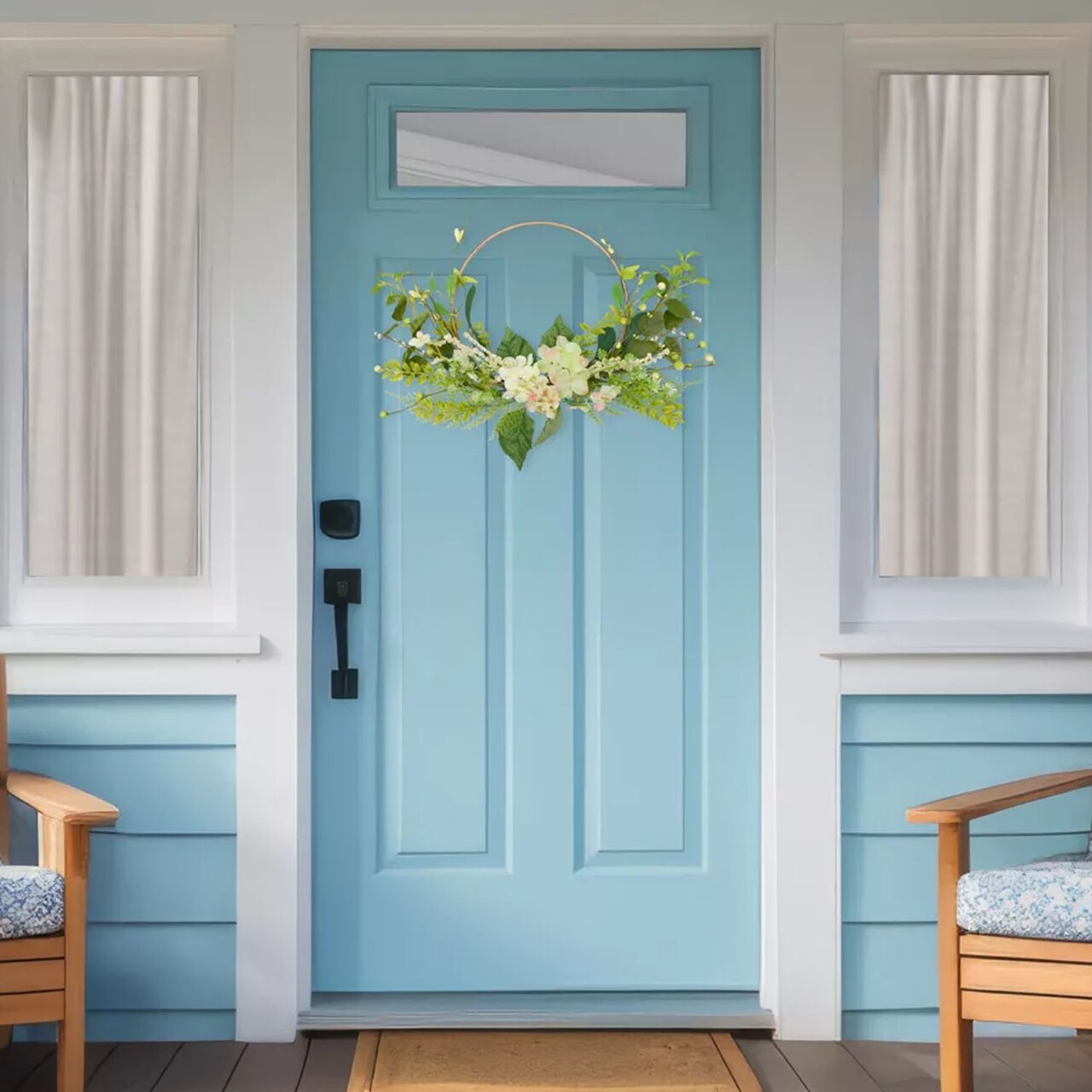 24-Inch Hydrangea and Fern Half Wreath with Gold Ring Elegant Floral Wall Décor